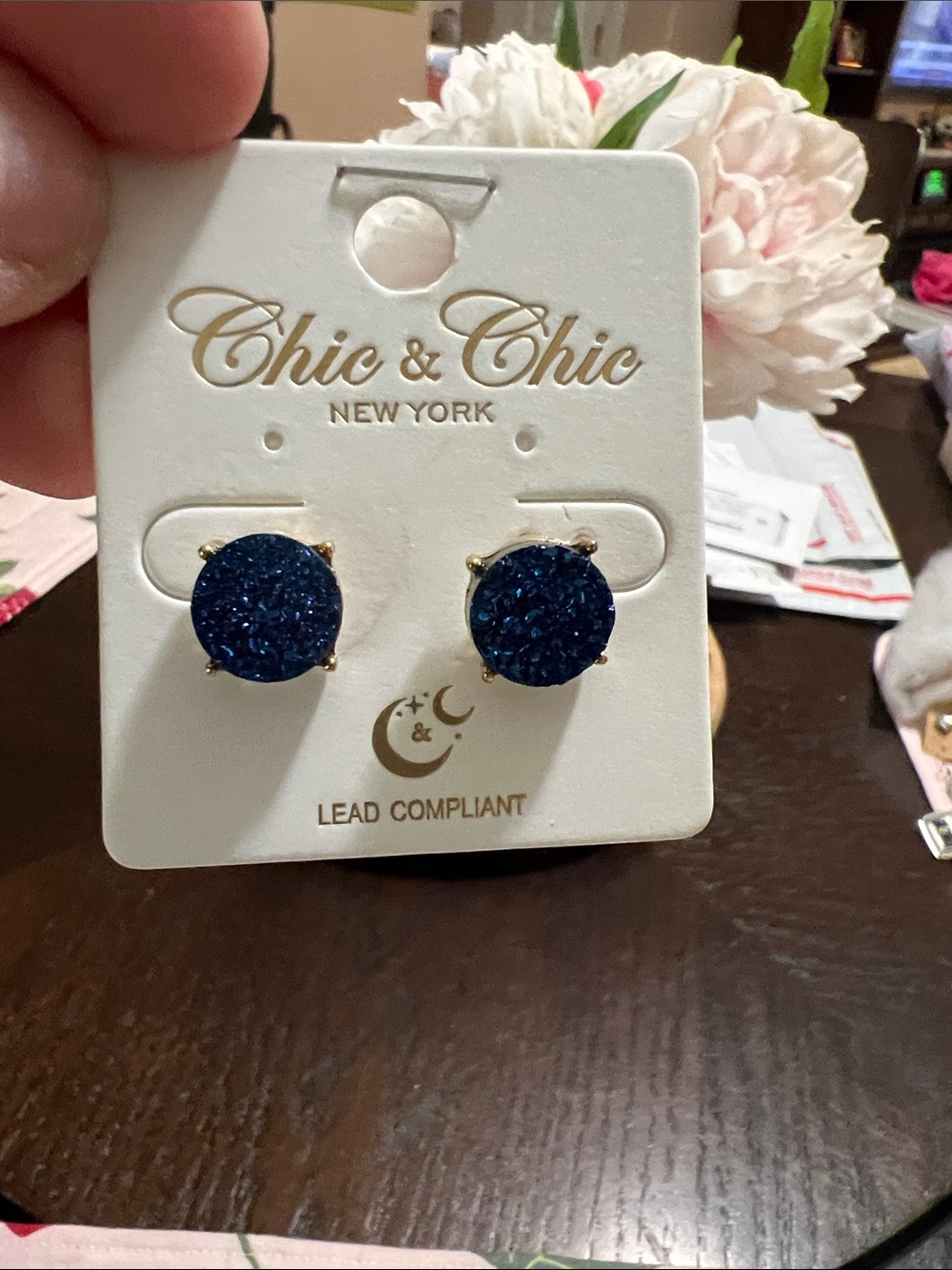 New Chic & Chic New York Blue Druzy Stud Earrings